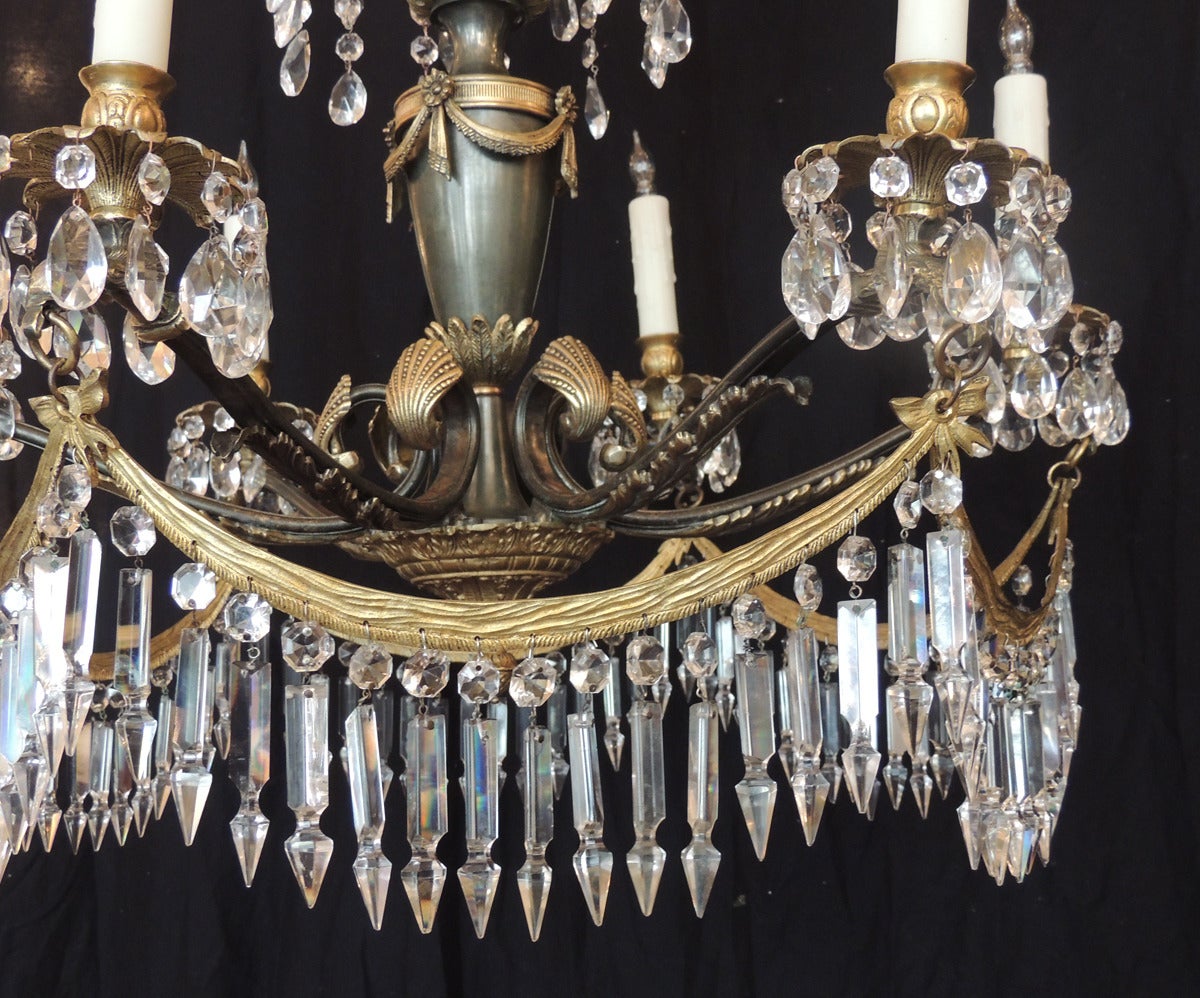Early 20th C Italian Crystal and Bronze Chandelier 1