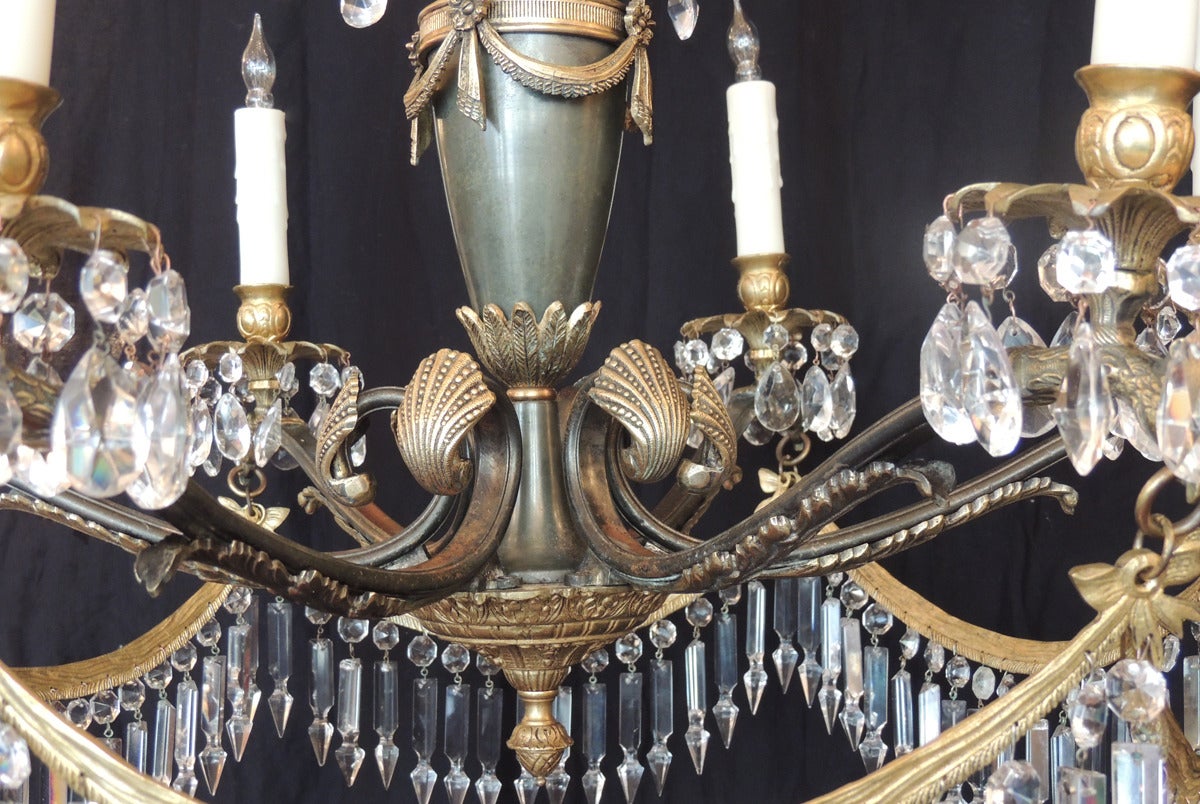 Early 20th C Italian Crystal and Bronze Chandelier 2