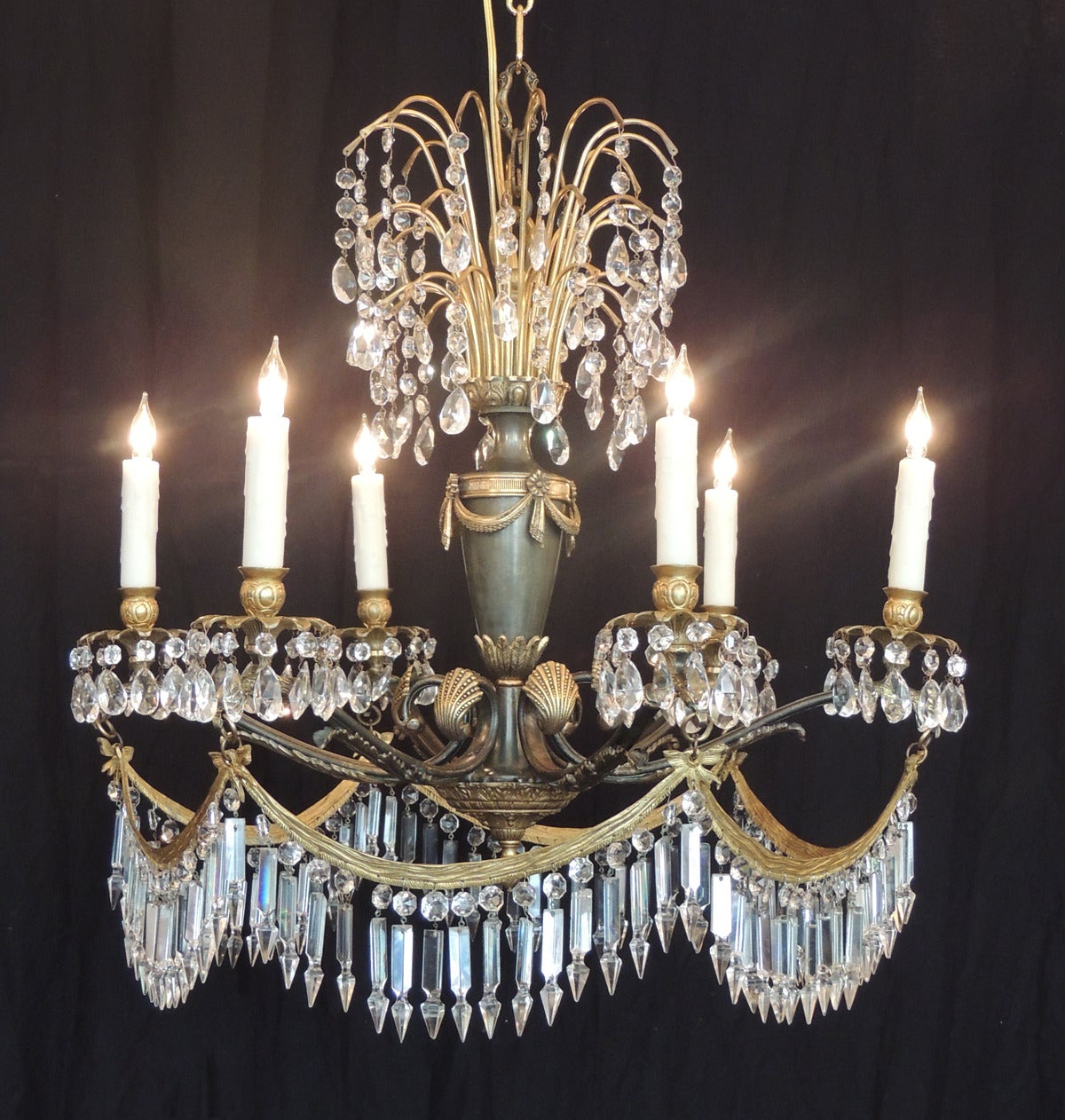 Early 20th C Italian Crystal and Bronze Chandelier 4