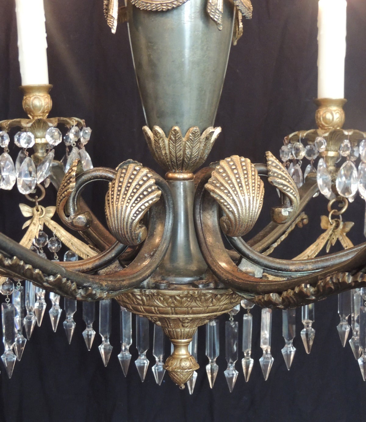 Early 20th C Italian Crystal and Bronze Chandelier 3