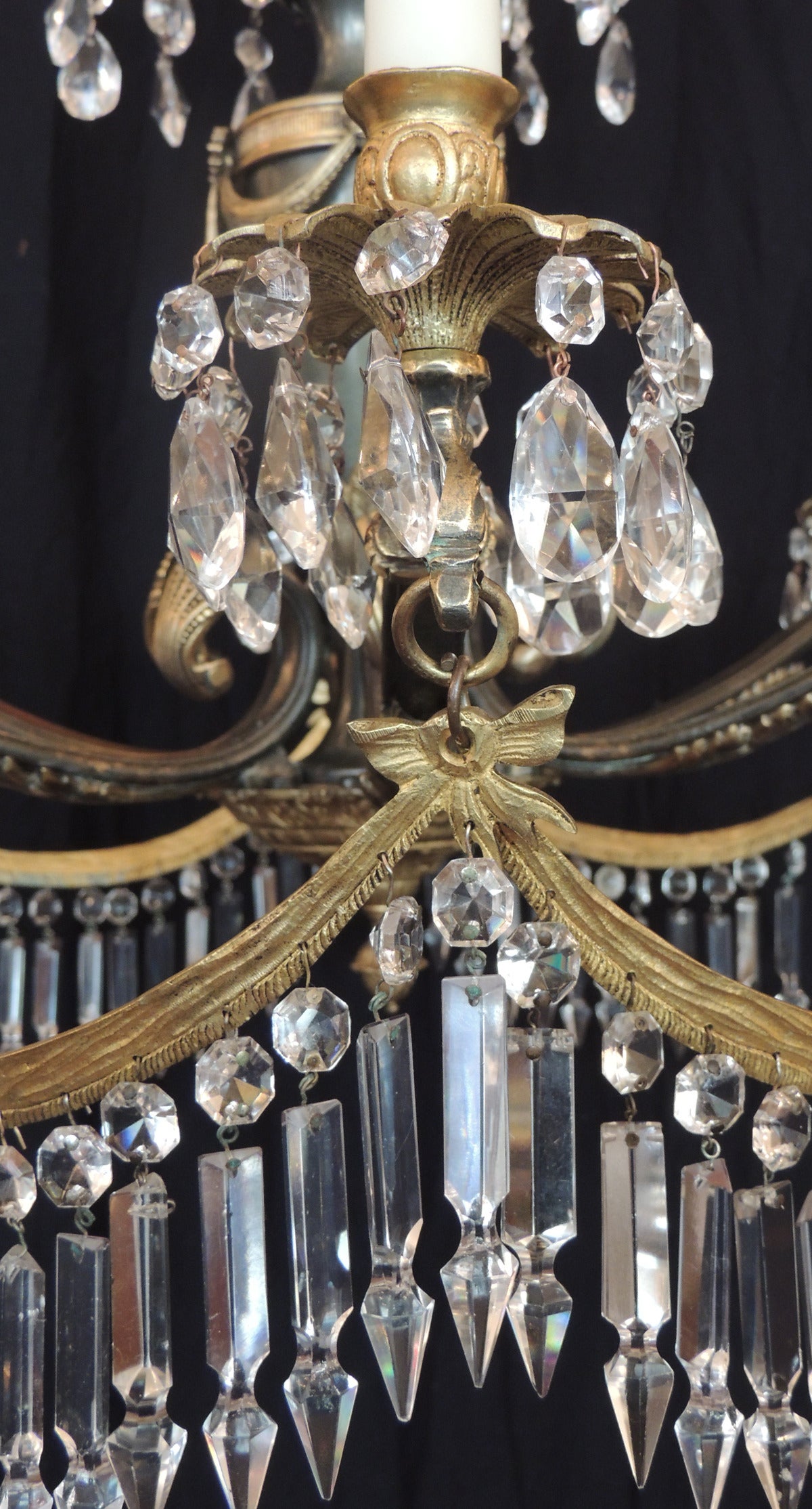 Early 20th C Italian Crystal and Bronze Chandelier In Excellent Condition In Charleston, SC
