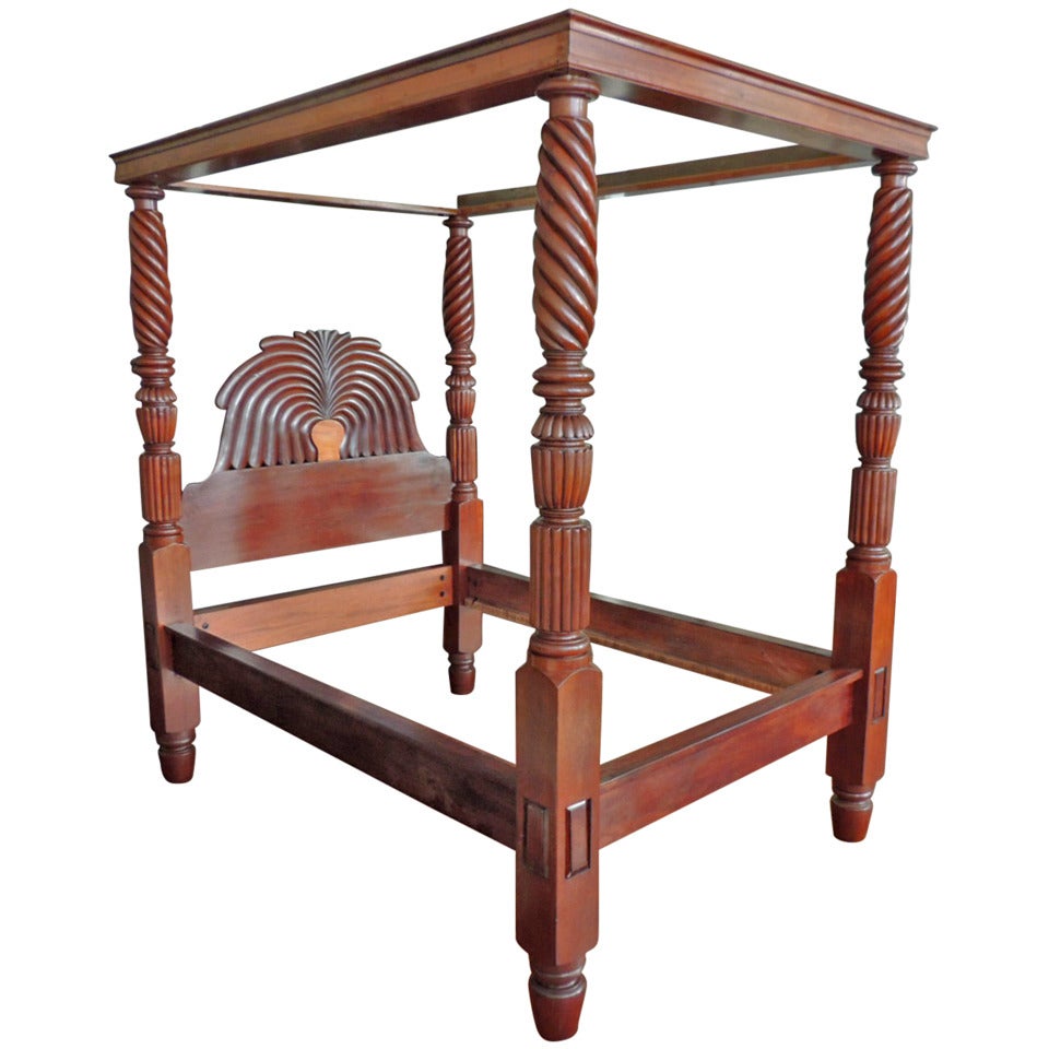 West Indies British Colonial Mahogany Jamaican Waterfall Bed