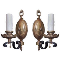 Pair Of Early 20th Century English Brass Sconces