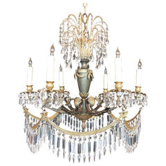 Antique Early 20th C Italian Crystal and Bronze Chandelier