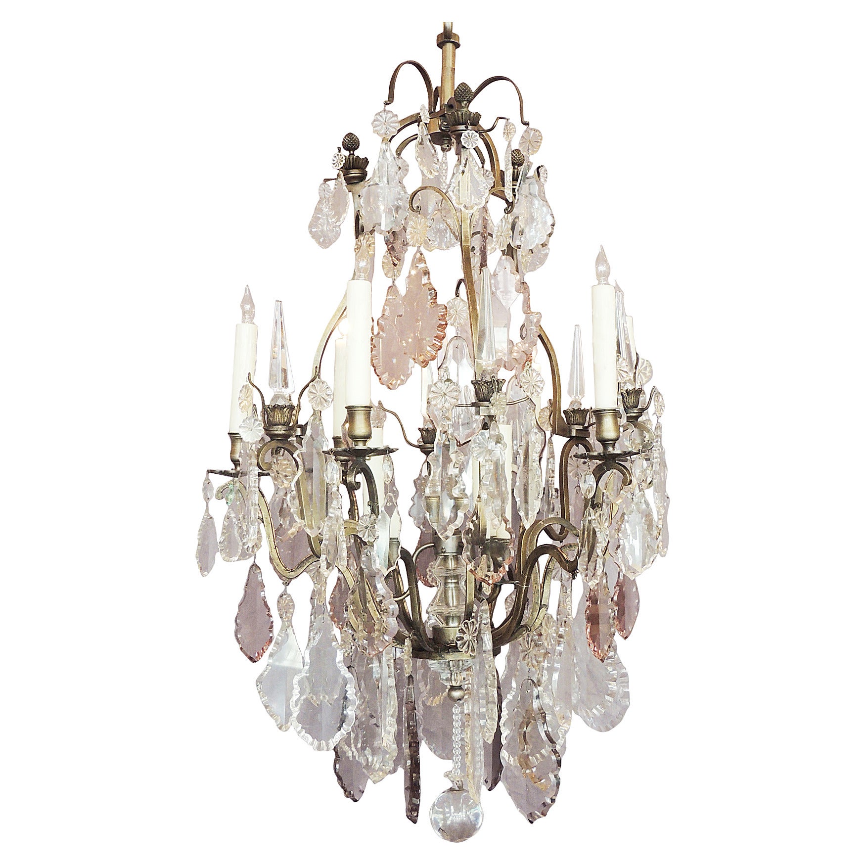 Late 19th C French Crystal and Bronze Chandelier, signed Vian Henri