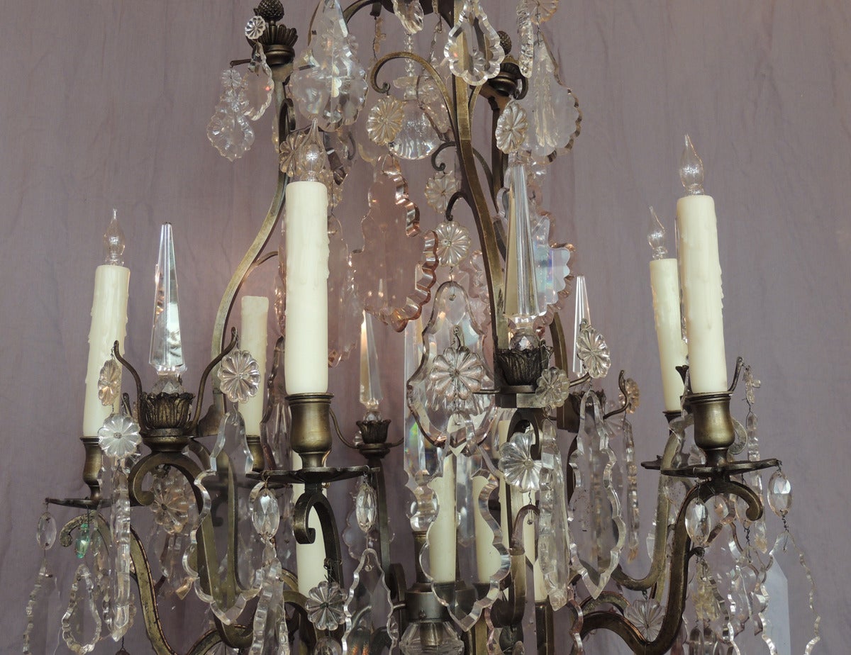 Louis XIV Late 19th C French Crystal and Bronze Chandelier, signed Vian Henri