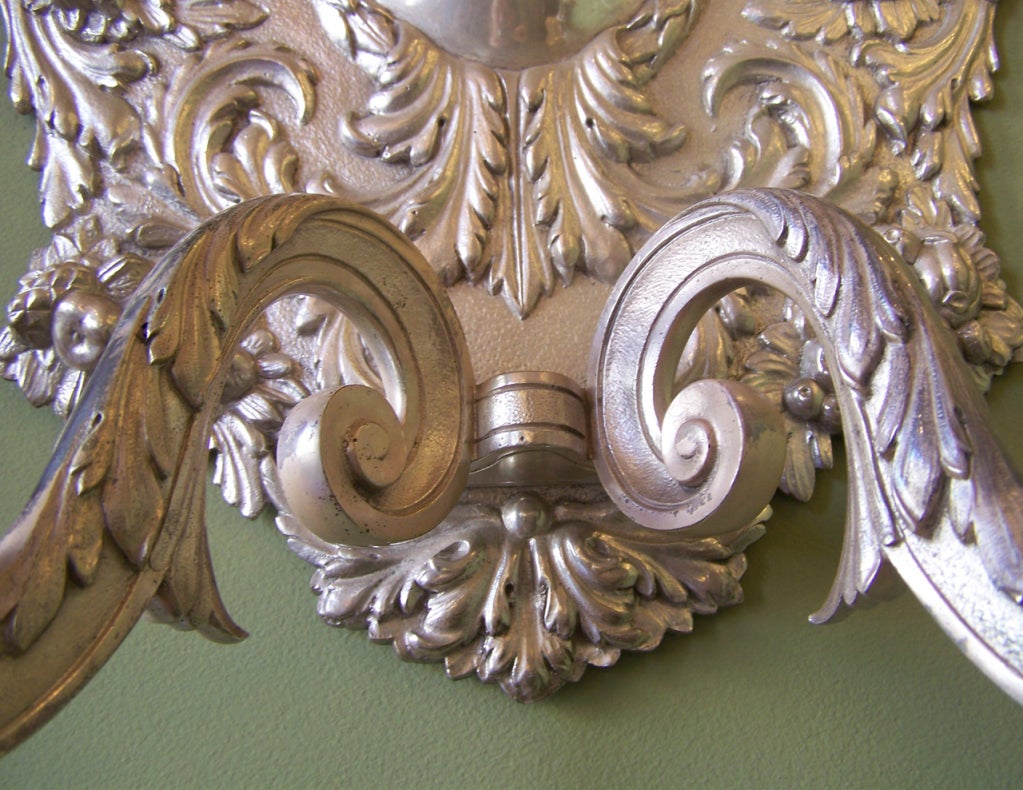 Four 19th C American Baroque-Style Silver Plate Repousse Sconces In Good Condition For Sale In Charleston, SC
