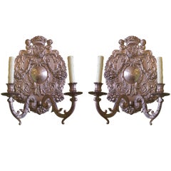 Four 19th C American Baroque-Style Silver Plate Repousse Sconces 3
