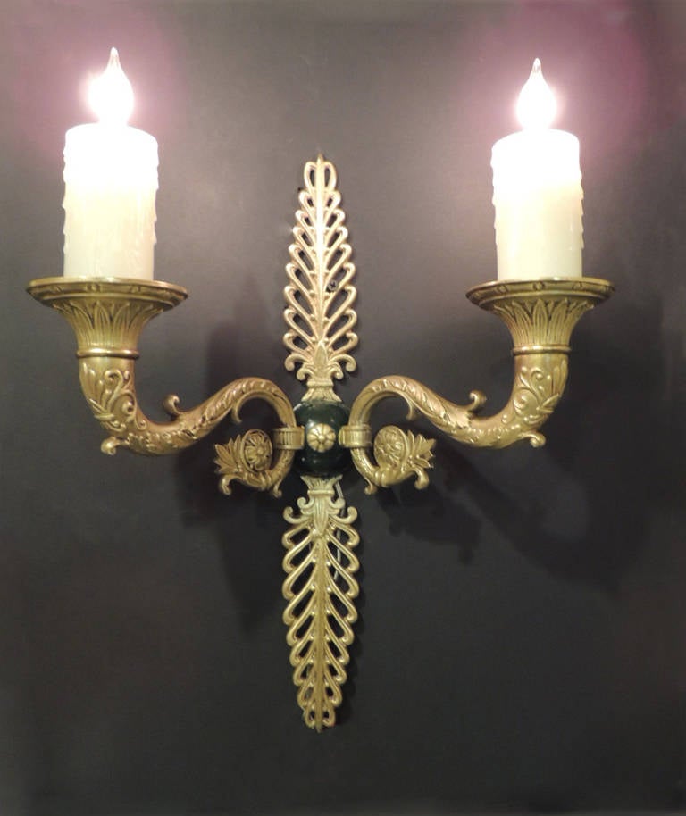 Pair of Late 19th C French Bronze Empire Sconces For Sale 2