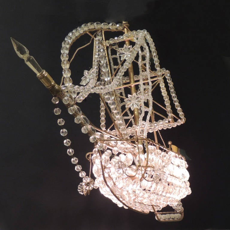 Set of Three Mid-20th Century Venetian, Crystal Ship Chandeliers 5