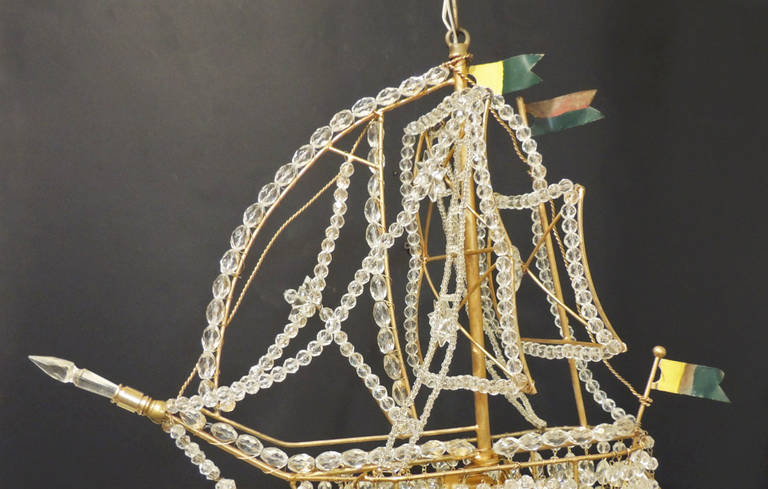 Sporting Art Set of Three Mid-20th Century Venetian, Crystal Ship Chandeliers
