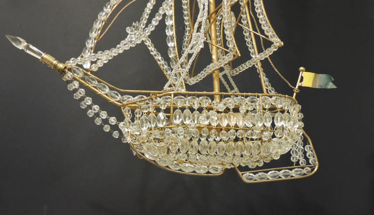Set of Three Mid-20th Century Venetian, Crystal Ship Chandeliers In Excellent Condition In Charleston, SC