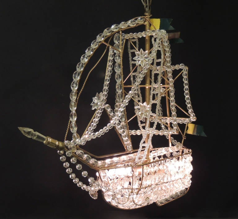 Set of Three Mid-20th Century Venetian, Crystal Ship Chandeliers 3