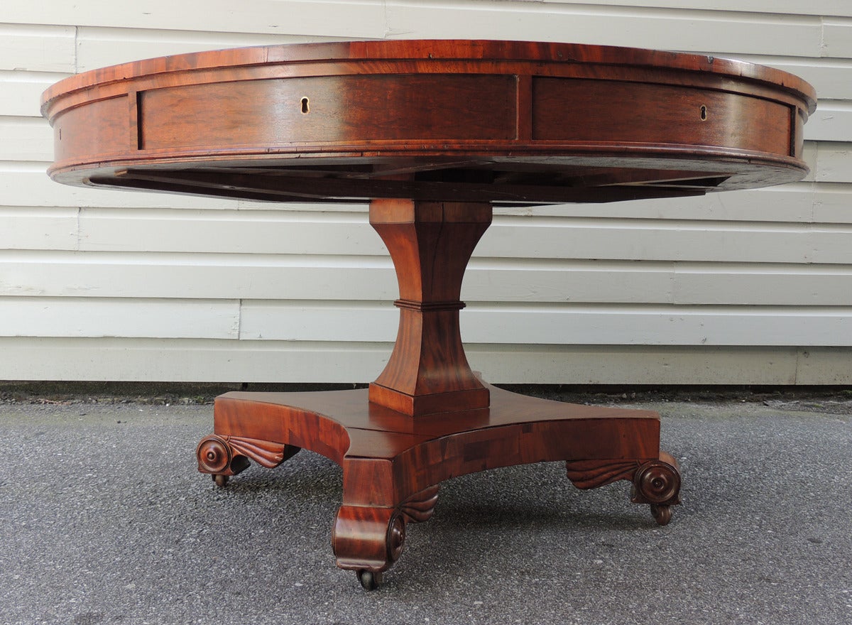 Early 19th C English Regency Library Table with Writing Slide In Excellent Condition In Charleston, SC