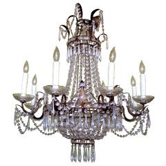 Italian 1920's Tole and Crystal Empire Style Chandelier