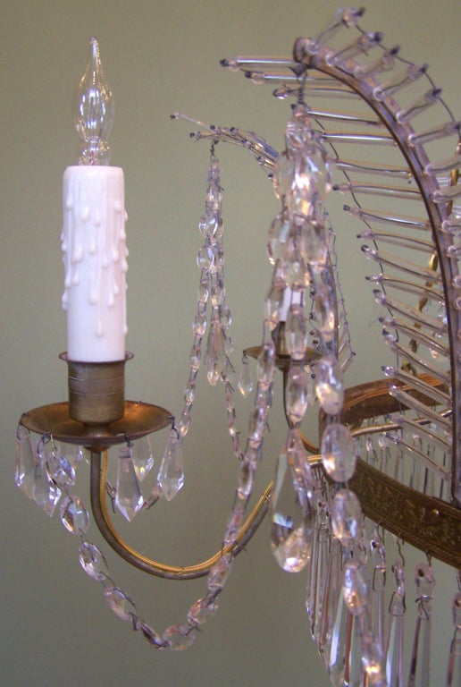 Russian empire brass and crystal chandelier originally candle. With crystal and brass feathers.