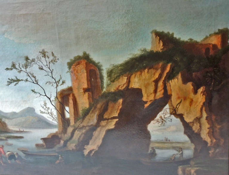 18th Century Late 18th C Oil on Canvas Italian Coastal Scene