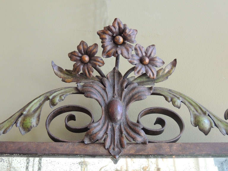 20th C French Iron and Bronze with Polychrome Paint Mirror 1