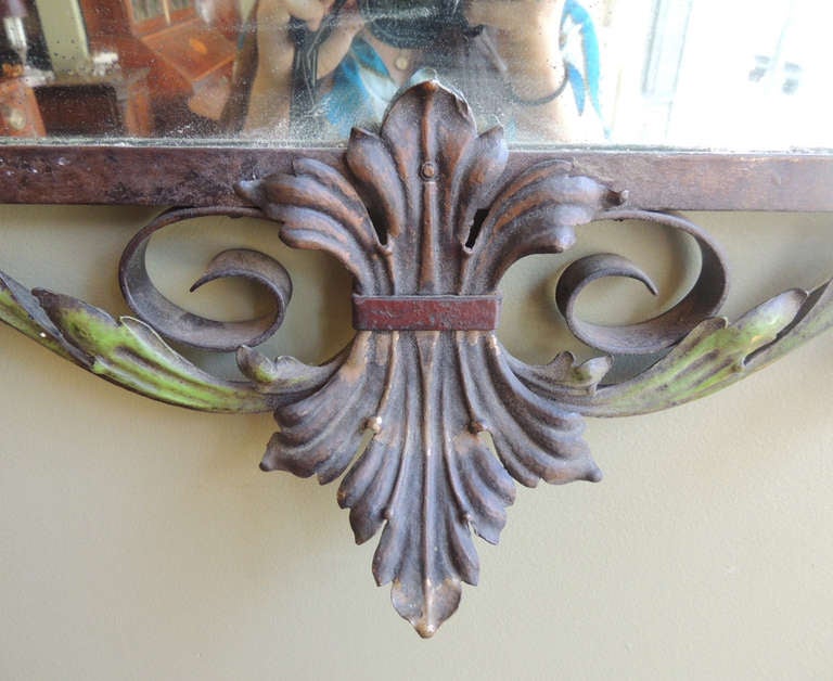 20th C French Iron and Bronze with Polychrome Paint Mirror 2