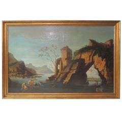 Late 18th C Oil on Canvas Italian Coastal Scene