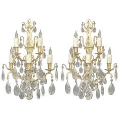 Antique Pair of 19th C Baccarat-Quality French Crystal Sconces