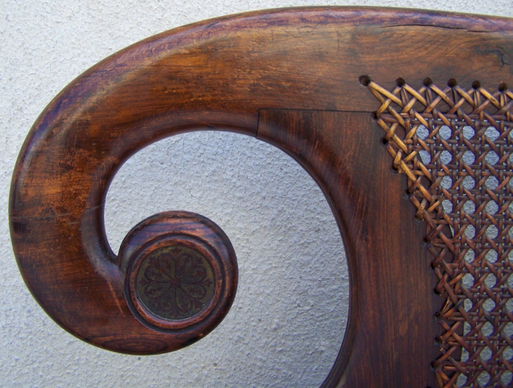 West Indies Cane Mahogany and Rosewood Brass Inlay Recamier 2