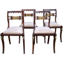 Set of Four Brass and Cane East/West Indies Chairs