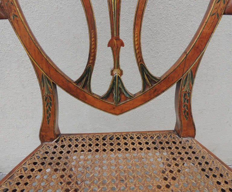 Pair of 18th C Adams Satinwood Shield Back Armchairs In Good Condition In Charleston, SC