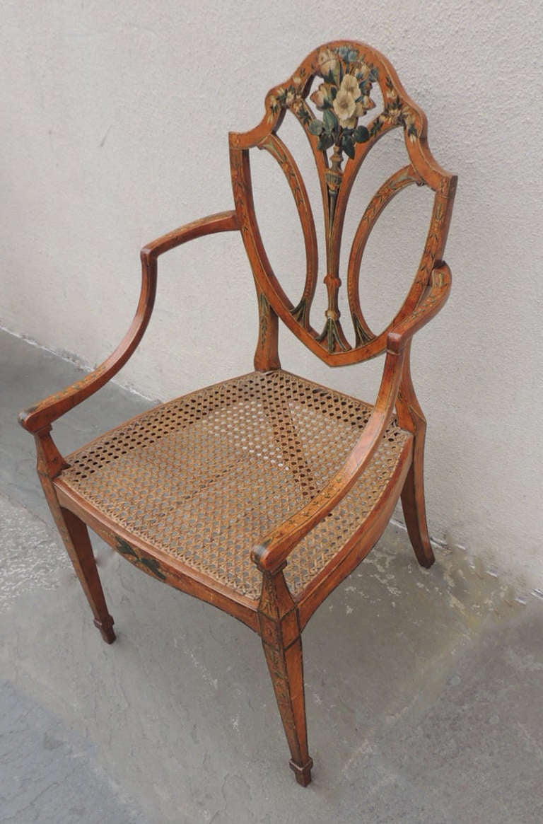 18th Century Pair of 18th C Adams Satinwood Shield Back Armchairs