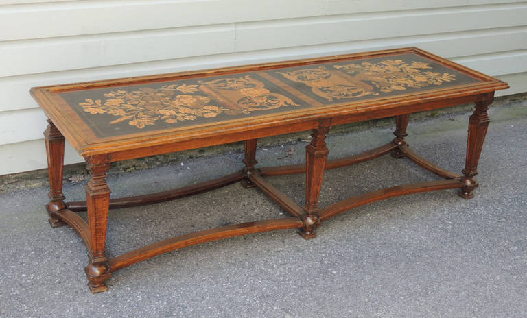  Italian Coffee Table Made from 19th C Panels with Marquetry In Good Condition In Charleston, SC