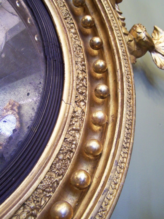 19th Century English Regency Convex Girandole Mirror with Eagle and Dolphin For Sale 2