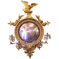 Antique 19th Century English Regency Convex Girandole Mirror with Eagle and Dolphin