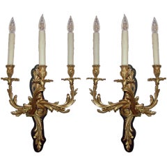 Early 20th C Pair of French Bronze Sconces 11