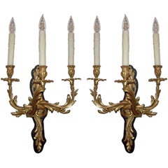 Early 20th C Pair of French Bronze Sconces