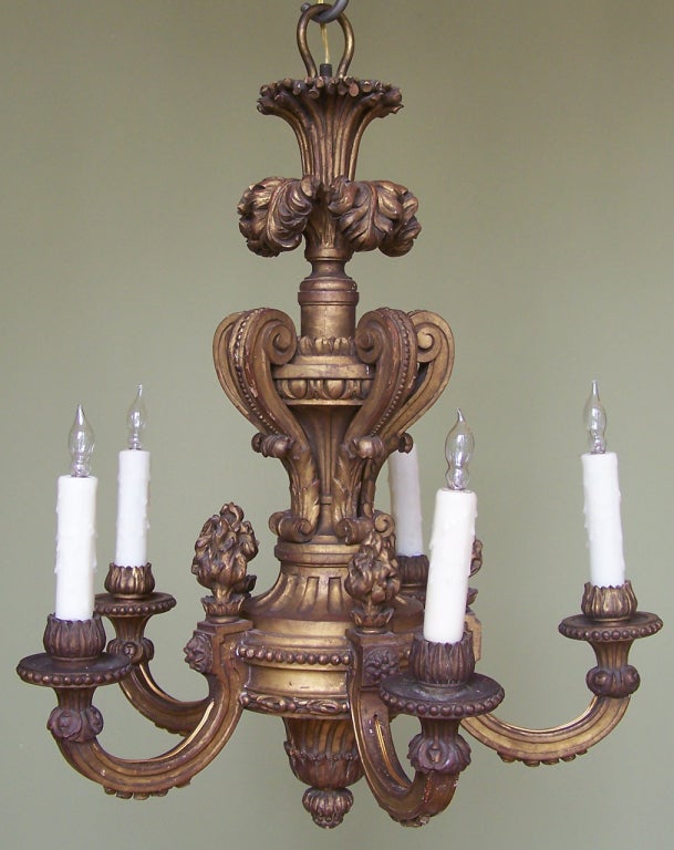 Early 20th C Italian Giltwood Chandelier with Flames and Plume For Sale 4