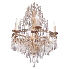 Mid 20th C Swedish Crystal and Brass Chandelier