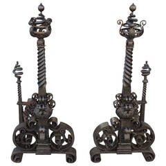 Pair of American Hand-Wrought Andirons