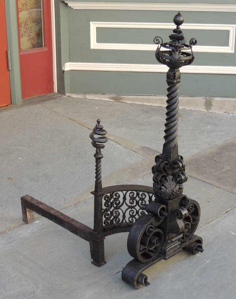High Victorian Pair of American Hand-Wrought Andirons
