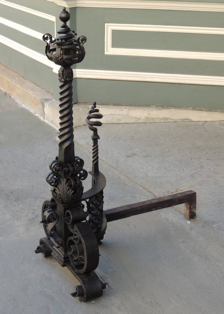 Pair of American Hand-Wrought Andirons In Excellent Condition In Charleston, SC