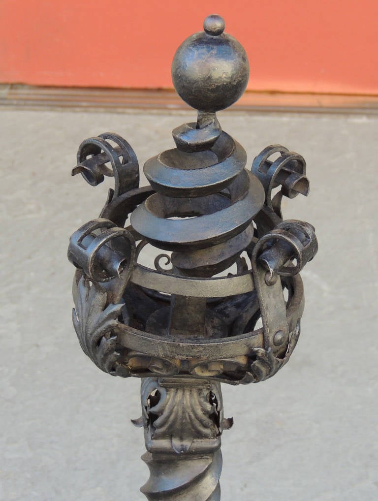 Iron Pair of American Hand-Wrought Andirons
