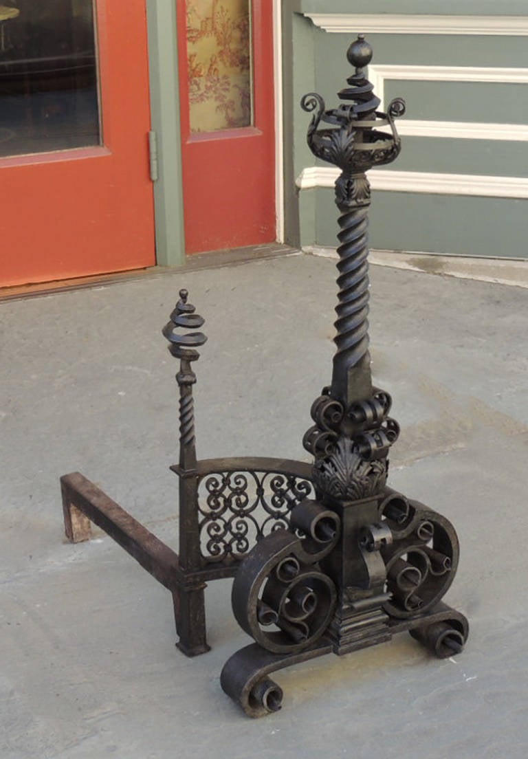 Pair of American Hand-Wrought Andirons 1