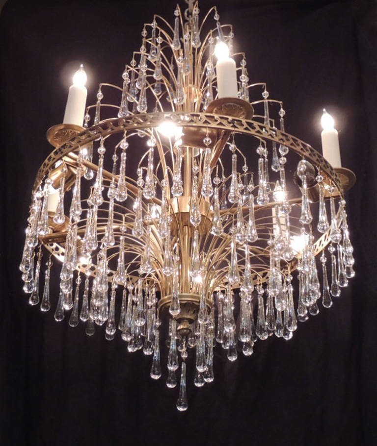 Mid 20th C Swedish Crystal and Brass Chandelier 4