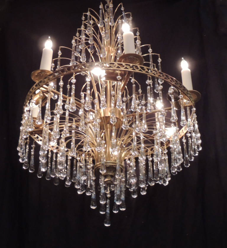 20th Century Mid 20th C Swedish Crystal and Brass Chandelier
