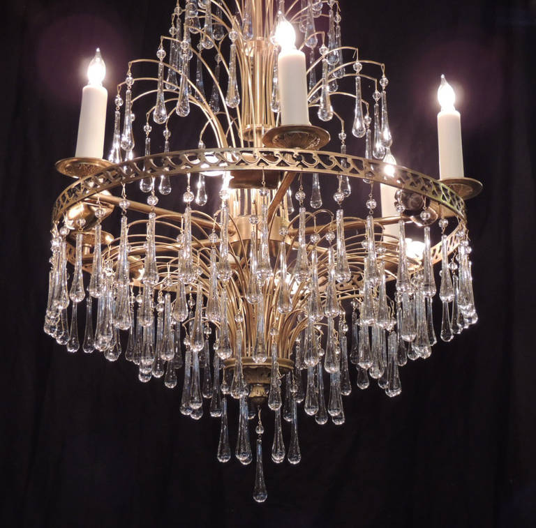 Mid 20th C Swedish Crystal and Brass Chandelier 2