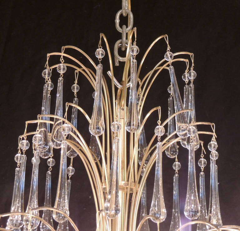 Mid 20th C Swedish Crystal and Brass Chandelier 3