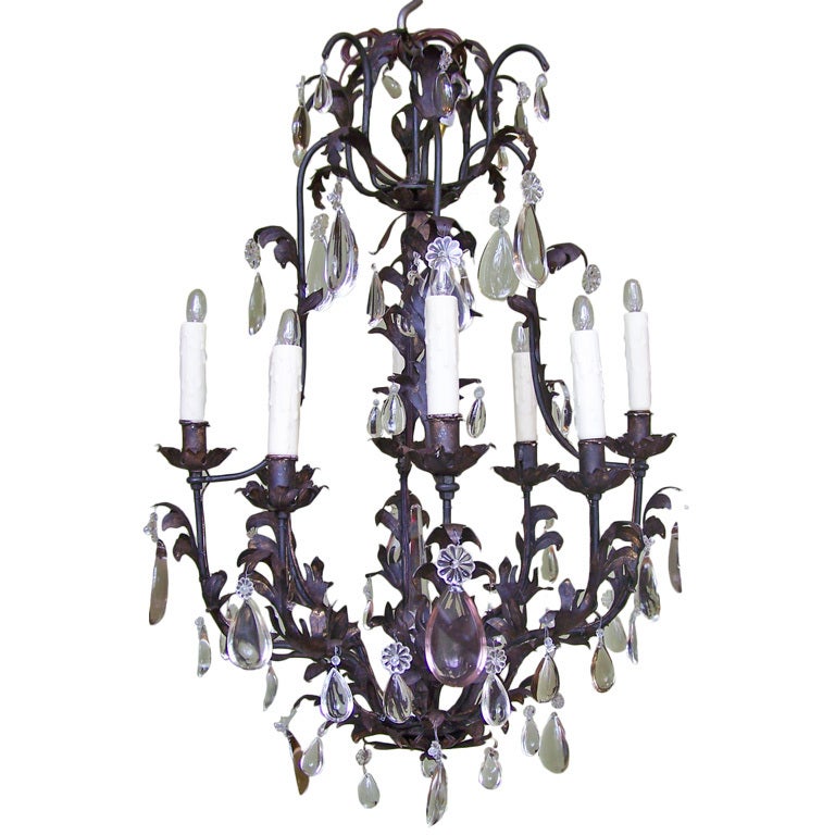 19th C French Iron and Tole Birdcage Chandelier