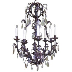 Antique 19th C French Iron and Tole Birdcage Chandelier