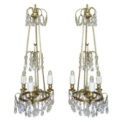 Pair of French Empire Three Light Chandeliers