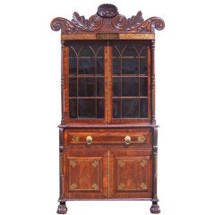 Antique 19th C Bajan Mahogany and Brass Secretary Bookcase