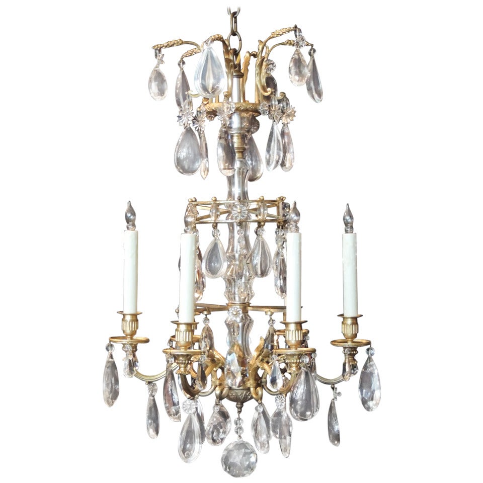Early 20th C French Crystal and Bronze Chandelier, attributed to Maison Jansen